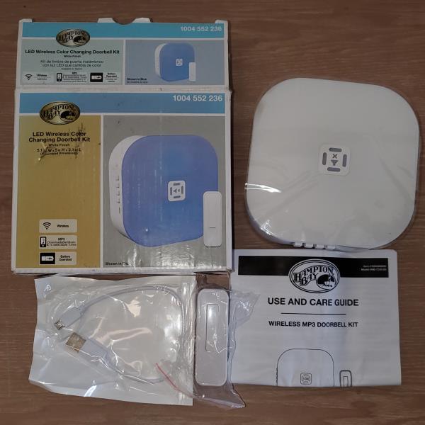 Wireless LED Illuminated Battery Operated Doorbell Kit with Wireless Push Button, White