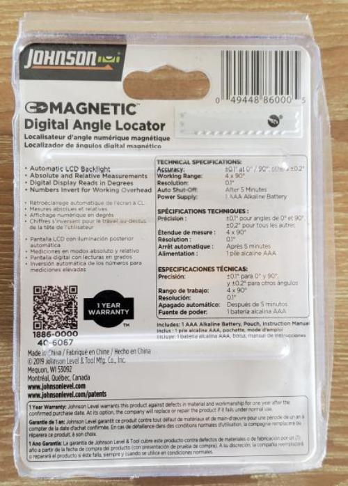 Johnson Level Magnetic Digital Angle Locator