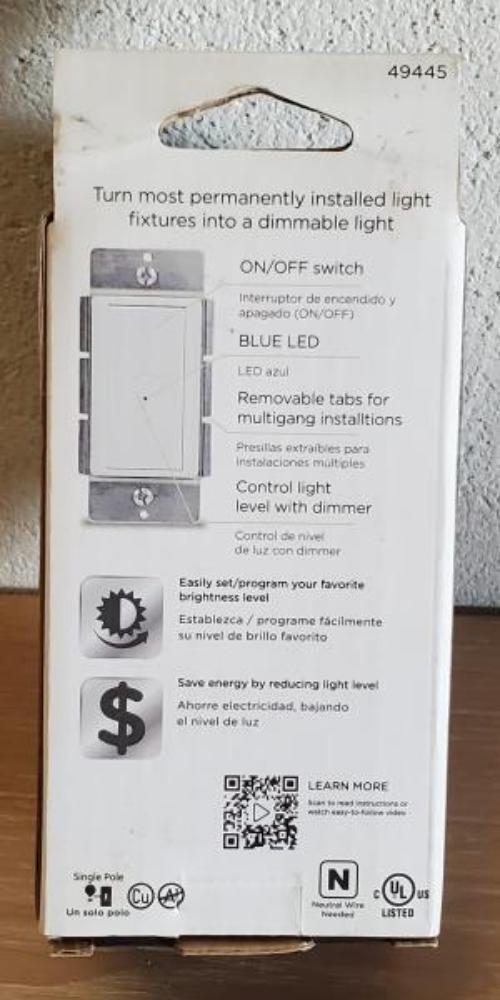 UltraPro MyBright Dimmer with Rocker Switch  Single-Pole  White  49445