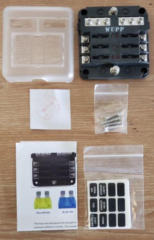 WUPP 12 Volt Fuse Block, Waterproof Boat Fuse Panel with LED Warning Indicator Damp-Proof Cover, 6 Circuits with Negative Bus Fuse Box for Car Marine RV Truck DC 12-24V