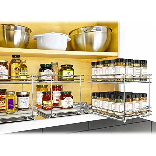 8-1/4 in. Wide - Double Silver Chrome Slide Out Spice Rack Pull Out Cabinet Organizer