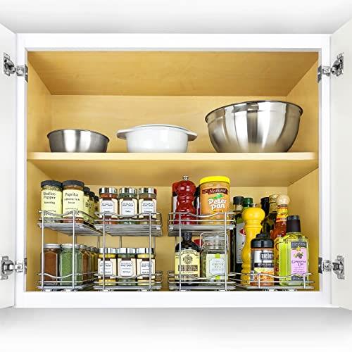 8-1/4 in. Wide - Double Silver Chrome Slide Out Spice Rack Pull Out Cabinet Organizer