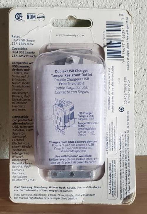 3.6A USB Dual Type a in-Wall Charger with 15 Amp Tamper-Resistant Outlets, Ivory