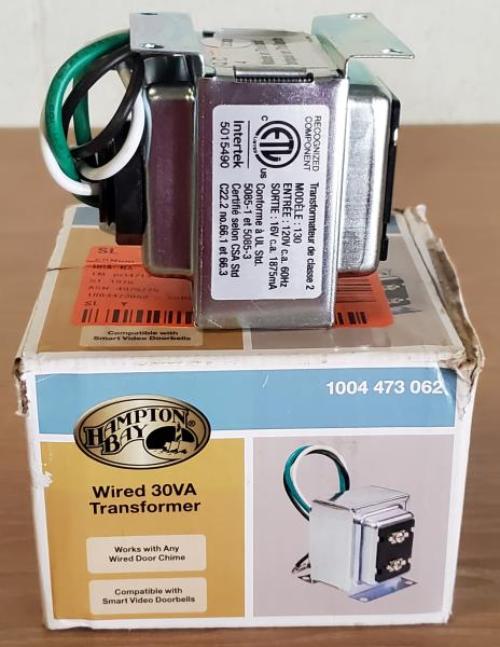 Wired 16VAC/30VA Doorbell Transformer, Compatible with All Video Doorbells