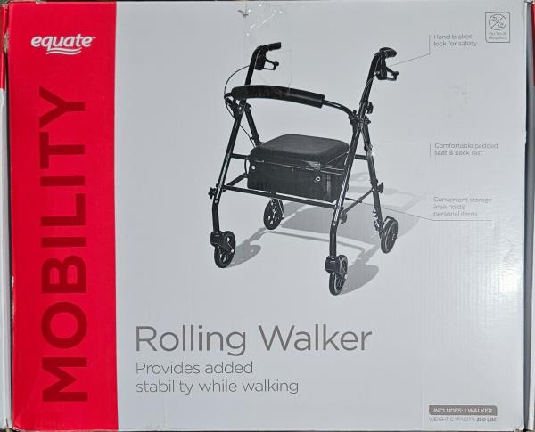 Equate Rolling Walker for Seniors  Rollator Walker with Seat and Wheels  Black
