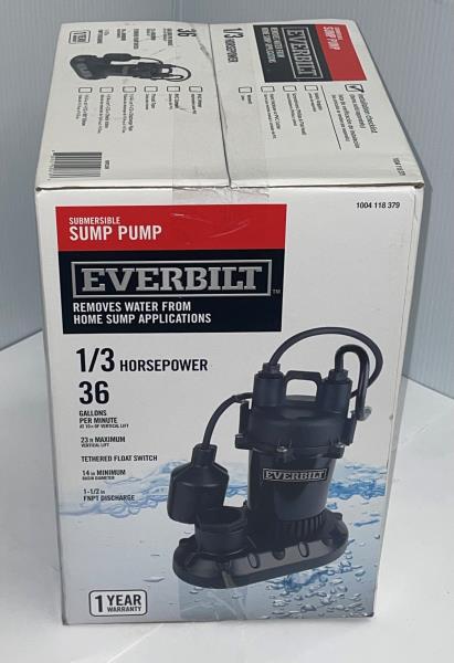 1/3 HP Submersible Aluminum Sump Pump with Tethered Switch
