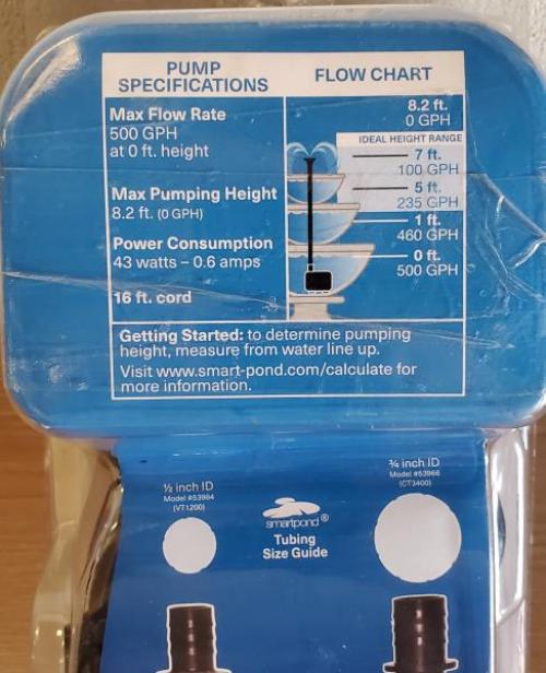SmartPond Fountain Pump 300-500 GPH Water Adjustable Flow Large Fountain