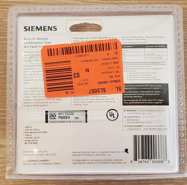 20 Amp 1-Pole Combination Type AFCI Plug-on Neutral Circuit Breaker