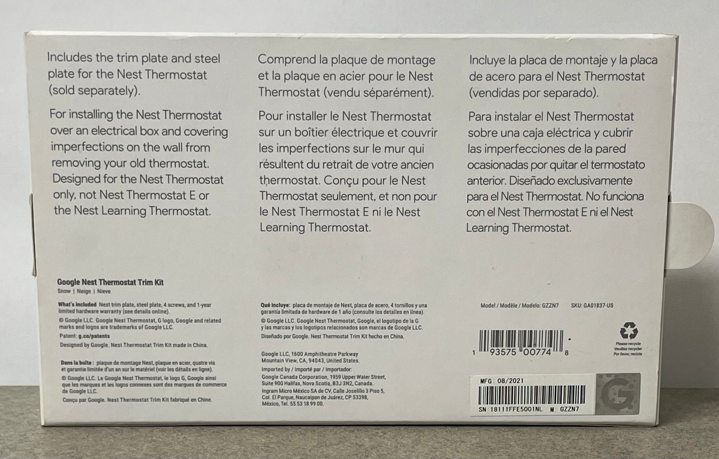 Nest Thermostat Trim Kit - Snow