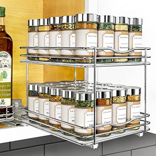8-1/4 in. Wide - Double Silver Chrome Slide Out Spice Rack Pull Out Cabinet Organizer