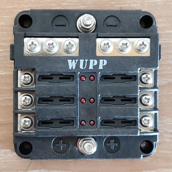 WUPP 12 Volt Fuse Block, Waterproof Boat Fuse Panel with LED Warning Indicator Damp-Proof Cover, 6 Circuits with Negative Bus Fuse Box for Car Marine RV Truck DC 12-24V