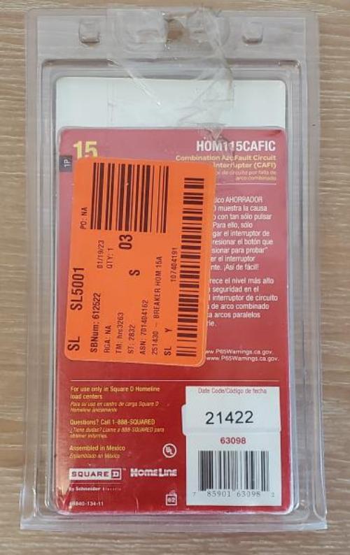 Homeline 15 Amp Single-Pole Combination Arc Fault Circuit Breaker(HOM115CAFIC)