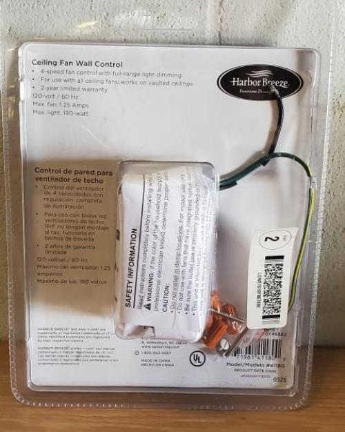 Harbor Breeze Off-White Wall-Mount Universal Ceiling Fan Remote Control