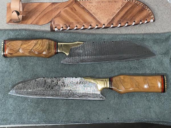 Damascus Steel Chef Knife with Olive Wood Handle - NoonKives