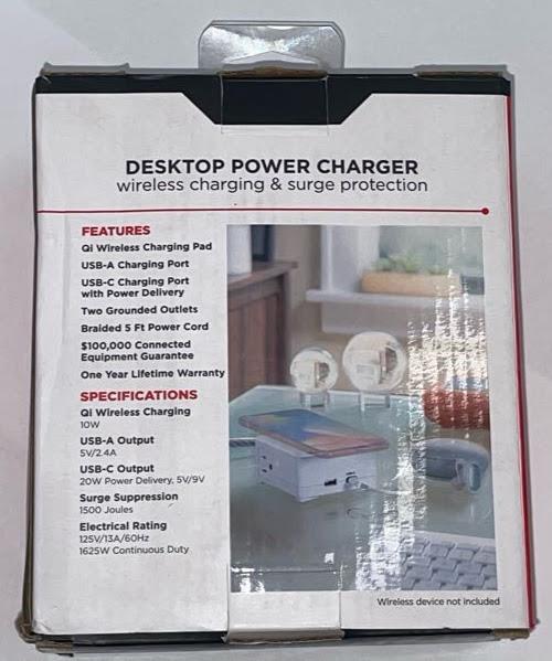 CyberPower 5 Ft. 2-Outlet Surge Protector with Qi Charger, Power Cord, 1 USB-a, 1 USB-C PD, White