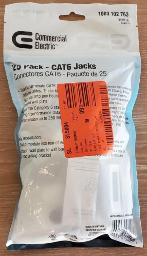 Cat-6 Jack in White (25-Pack)