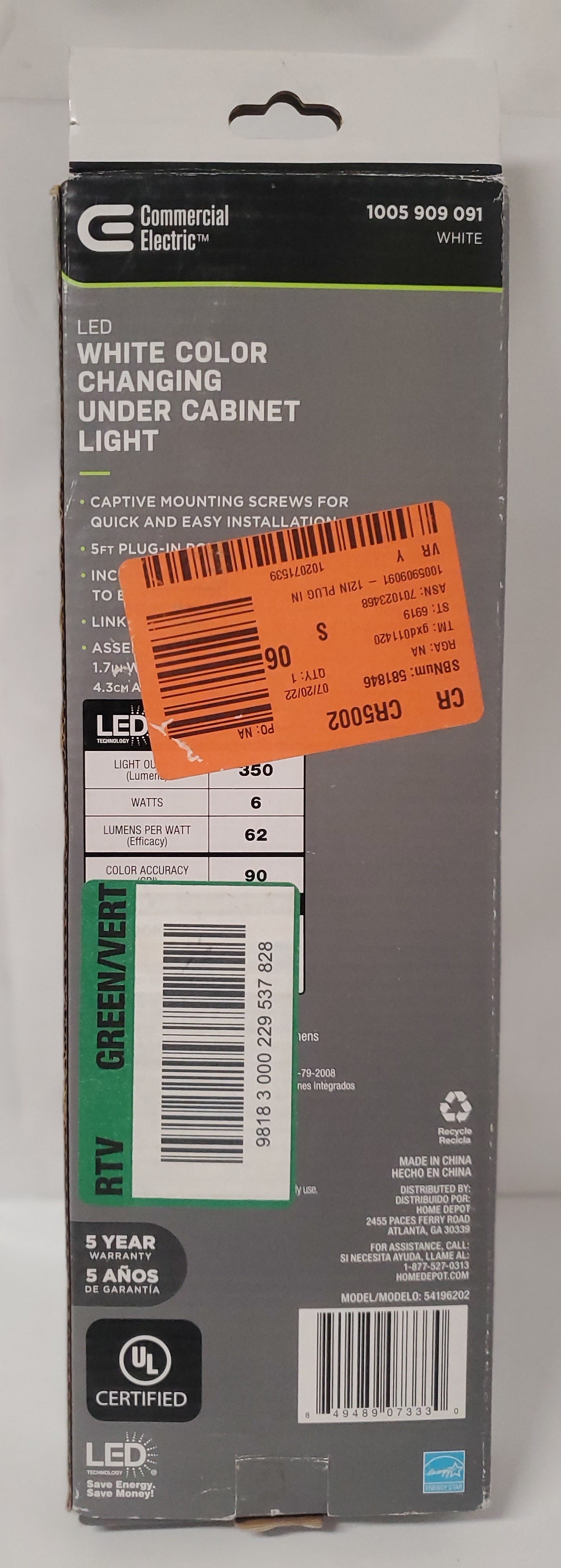 Plug-in 12 Inch Linkable LED Undercabinet Light Task Under Counter Kitchen Lighting 3 Color Temperature Options