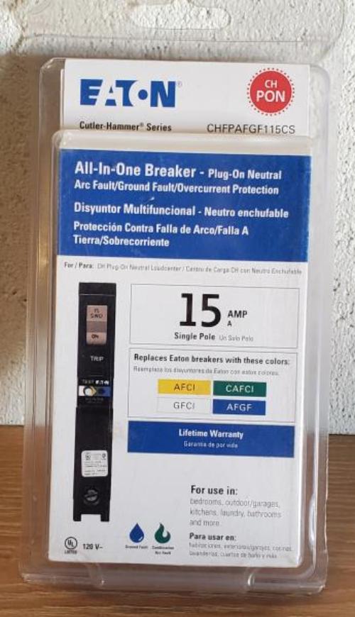 Eaton CH 15 Amp 1-Pole Dual Function (Arc Fault/Ground Fault) Plug-on Neutral Circuit Breaker